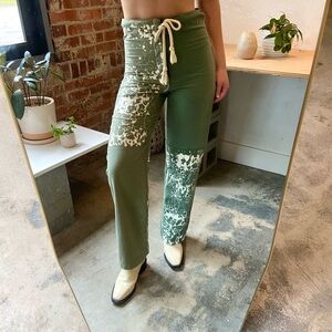Riley Sage Green and white Hand Painted Drawstring Pants